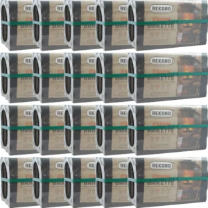 Rekord Braunkohlebriketts, 20 x 10 kg, für Ofen & Kamin, 19 MJ/kg, langanhaltende Glut, ca. 182 x 59 mm, ohne Bindemittel