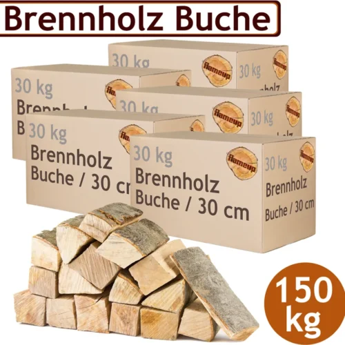 Brennholz Kaminholz Holz 5 – 500 kg Für Ofen und Kamin Kaminofen Feuerschale Grill Buche Feuerholz Buchenholz Holzscheite Wood 30 cm flameup, Menge:150 kg (0.97€/kg)